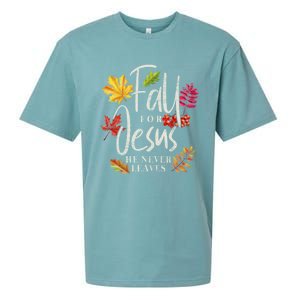 Fall For Jesus He Never Leaves Jesus Funny Gift Sueded Cloud Jersey T-Shirt