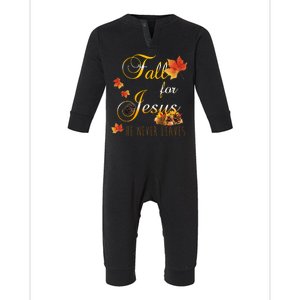 Fall For Jesus He Never Leaves Christian Autumn Season Infant Fleece One Piece