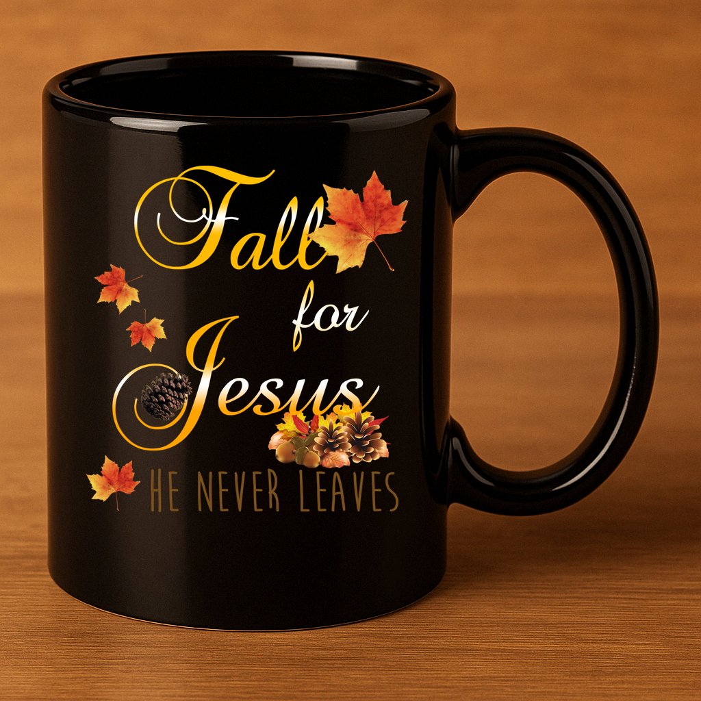 Fall For Jesus He Never Leaves Christian Autumn Season 11oz C Handle Ceramic Mug