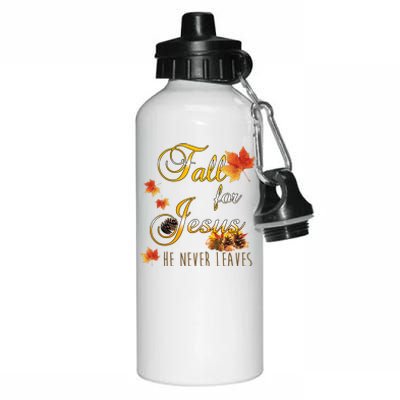 Fall For Jesus He Never Leaves Christian Autumn Season Aluminum Water Bottle