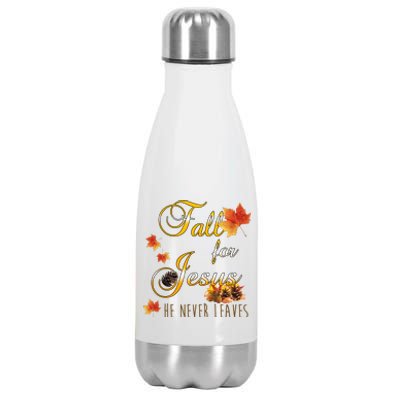 Fall For Jesus He Never Leaves Christian Autumn Season Stainless Steel Insulated Water Bottle