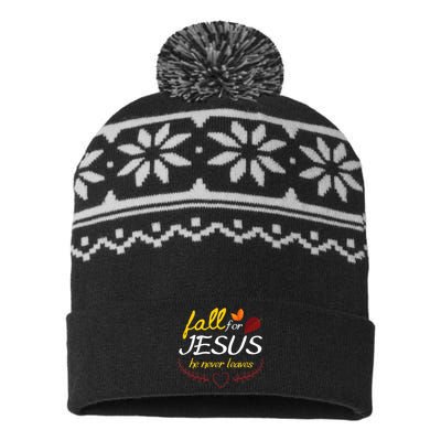 Fall For Jesus He Never Leaves Faith Leaves Thanksgiving USA-Made Snowflake Beanie