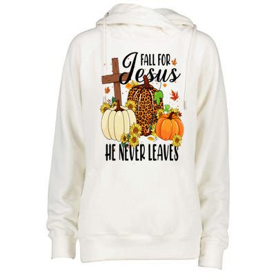 Fall For Jesus He Never Leaves Christian Autumn Thanksgiving  Womens Funnel Neck Pullover Hood