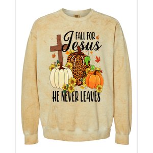 Fall For Jesus He Never Leaves Christian Autumn Thanksgiving  Colorblast Crewneck Sweatshirt