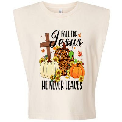 Fall For Jesus He Never Leaves Christian Autumn Thanksgiving  Garment-Dyed Women's Muscle Tee