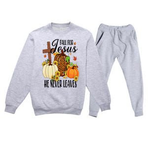 Fall For Jesus He Never Leaves Christian Autumn Thanksgiving  Premium Crewneck Sweatsuit Set