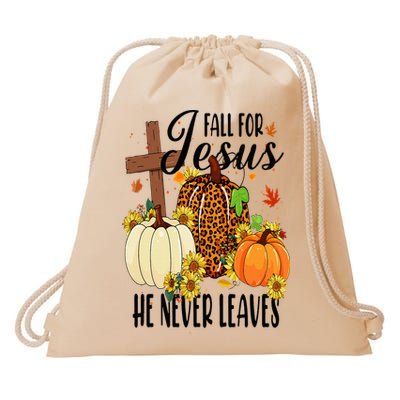 Fall For Jesus He Never Leaves Christian Autumn Thanksgiving  Drawstring Bag