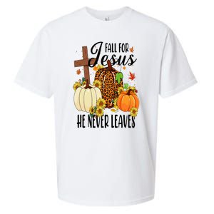 Fall For Jesus He Never Leaves Christian Autumn Thanksgiving  Sueded Cloud Jersey T-Shirt