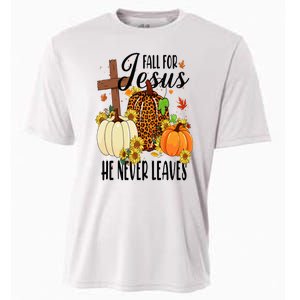 Fall For Jesus He Never Leaves Christian Autumn Thanksgiving  Cooling Performance Crew T-Shirt