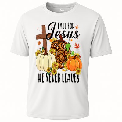 Fall For Jesus He Never Leaves Christian Autumn Thanksgiving  Cooling Performance Crew T-Shirt