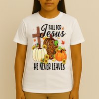 Fall For Jesus He Never Leaves Christian Autumn Thanksgiving  T-Shirt