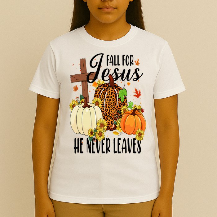 Fall For Jesus He Never Leaves Christian Autumn Thanksgiving  T-Shirt