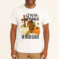 Fall For Jesus He Never Leaves Christian Autumn Thanksgiving  Tall T-Shirt