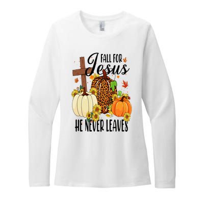 Fall For Jesus He Never Leaves Christian Autumn Thanksgiving  Womens CVC Long Sleeve Shirt