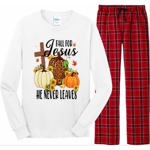 Fall For Jesus He Never Leaves Christian Autumn Thanksgiving  Long Sleeve Pajama Set