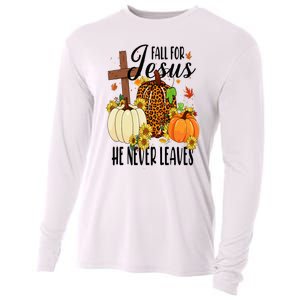 Fall For Jesus He Never Leaves Christian Autumn Thanksgiving  Cooling Performance Long Sleeve Crew