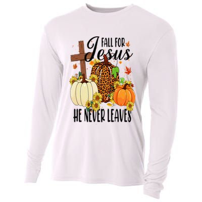 Fall For Jesus He Never Leaves Christian Autumn Thanksgiving  Cooling Performance Long Sleeve Crew