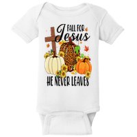 Fall For Jesus He Never Leaves Christian Autumn Thanksgiving  Baby Bodysuit