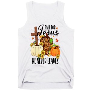 Fall For Jesus He Never Leaves Christian Autumn Thanksgiving  Tank Top