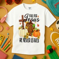 Fall For Jesus He Never Leaves Christian Autumn Thanksgiving  Kids T-Shirt