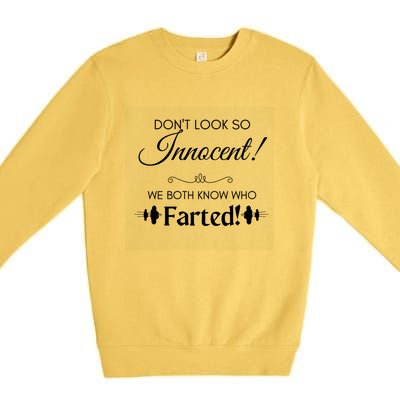 Funny Fart Joke Design Dont Look So Innocent!  Cute Gift Premium Crewneck Sweatshirt