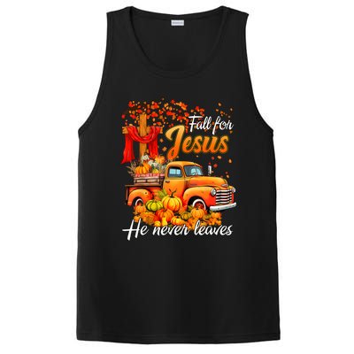 Fall For Jesus He Never Leaves Thanksgiving Christian Autumn PosiCharge Competitor Tank