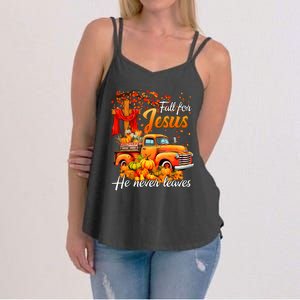 Fall For Jesus He Never Leaves Thanksgiving Christian Autumn Women's Strappy Tank