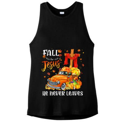 Fall For Jesus He Never Leaves Cross Jesus Christian Lover Ladies PosiCharge Tri-Blend Wicking Tank