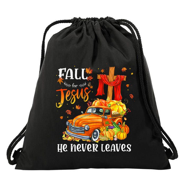 Fall For Jesus He Never Leaves Cross Jesus Christian Lover Drawstring Bag