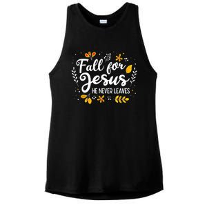 Fall For Jesus He Never Leaves Shirt Christian Lover Gift Ladies PosiCharge Tri-Blend Wicking Tank