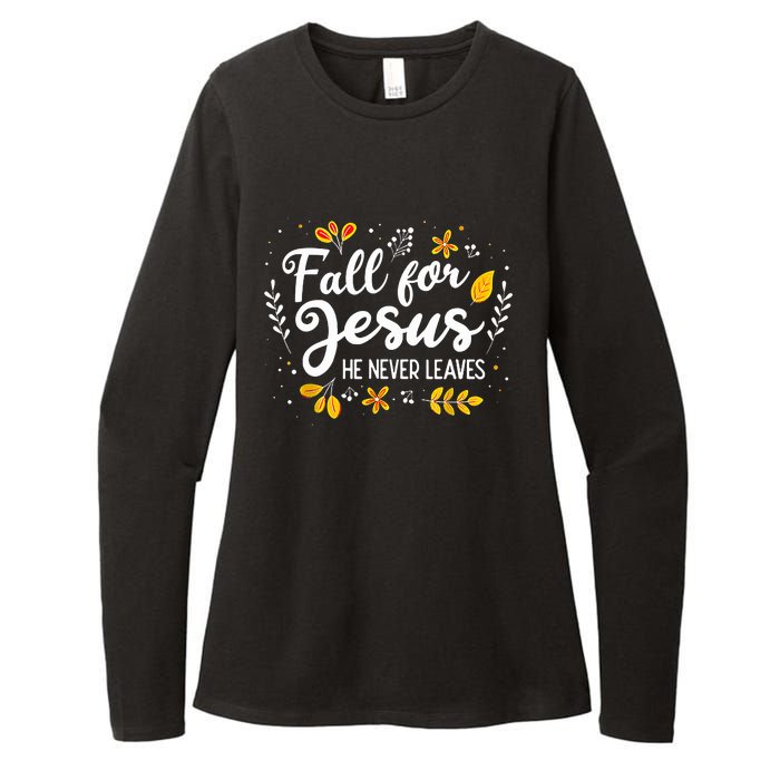 Fall For Jesus He Never Leaves Shirt Christian Lover Gift Womens CVC Long Sleeve Shirt