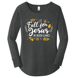 Fall For Jesus He Never Leaves Shirt Christian Lover Gift Women's Perfect Tri Tunic Long Sleeve Shirt