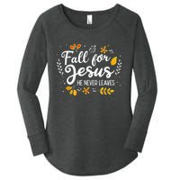 Fall For Jesus He Never Leaves Shirt Christian Lover Gift Women's Perfect Tri Tunic Long Sleeve Shirt