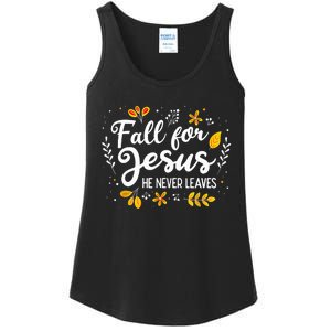 Fall For Jesus He Never Leaves Shirt Christian Lover Gift Ladies Essential Tank