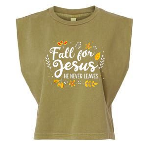 Fall For Jesus He Never Leaves Shirt Christian Lover Gift Garment-Dyed Women's Muscle Tee