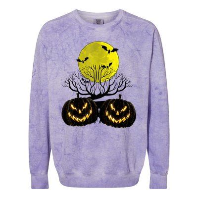 Fanged Fire Jack O Lantern Pumpkin Halloween Premium Colorblast Crewneck Sweatshirt