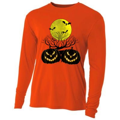 Fanged Fire Jack O Lantern Pumpkin Halloween Premium Cooling Performance Long Sleeve Crew