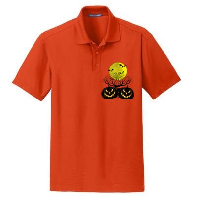 Fanged Fire Jack O Lantern Pumpkin Halloween Premium Dry Zone Grid Polo