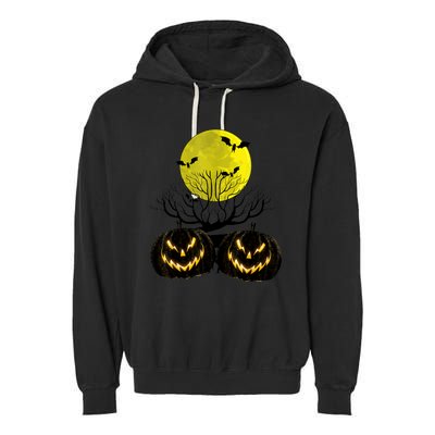 Fanged Fire Jack O Lantern Pumpkin Halloween Premium Garment-Dyed Fleece Hoodie