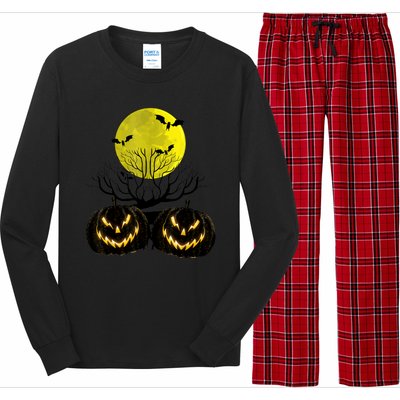 Fanged Fire Jack O Lantern Pumpkin Halloween Premium Long Sleeve Pajama Set