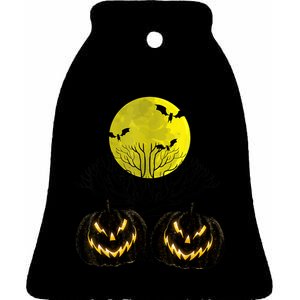 Fanged Fire Jack O Lantern Pumpkin Halloween Premium Ceramic Bell Ornament