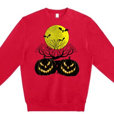 Fanged Fire Jack O Lantern Pumpkin Halloween Premium Premium Crewneck Sweatshirt