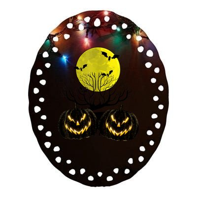 Fanged Fire Jack O Lantern Pumpkin Halloween Premium Ceramic Oval Ornament