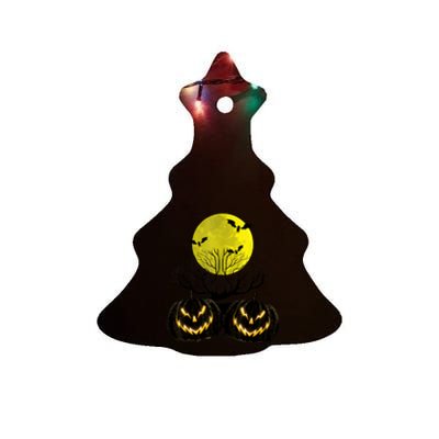 Fanged Fire Jack O Lantern Pumpkin Halloween Premium Ceramic Tree Ornament