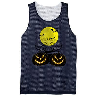 Fanged Fire Jack O Lantern Pumpkin Halloween Premium Mesh Reversible Basketball Jersey Tank