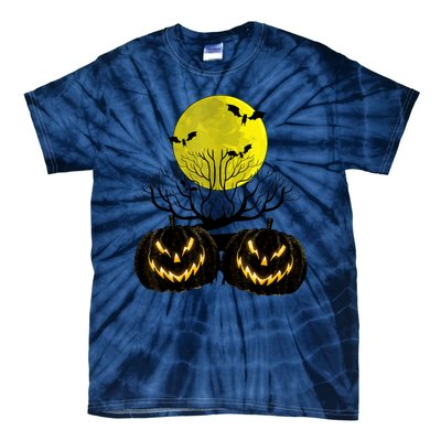 Fanged Fire Jack O Lantern Pumpkin Halloween Premium Tie-Dye T-Shirt