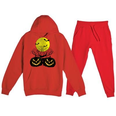 Fanged Fire Jack O Lantern Pumpkin Halloween Premium Premium Hooded Sweatsuit Set