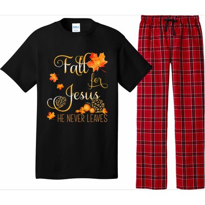 Fall For Jesus He Never Leaves Autumn Christian Prayers Cool Pajama Set