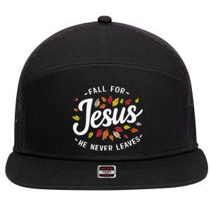 Fall For Jesus Autumn Leaves Faith Religious 7 Panel Mesh Trucker Snapback Hat