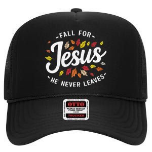 Fall For Jesus Autumn Leaves Faith Religious High Crown Mesh Back Trucker Hat